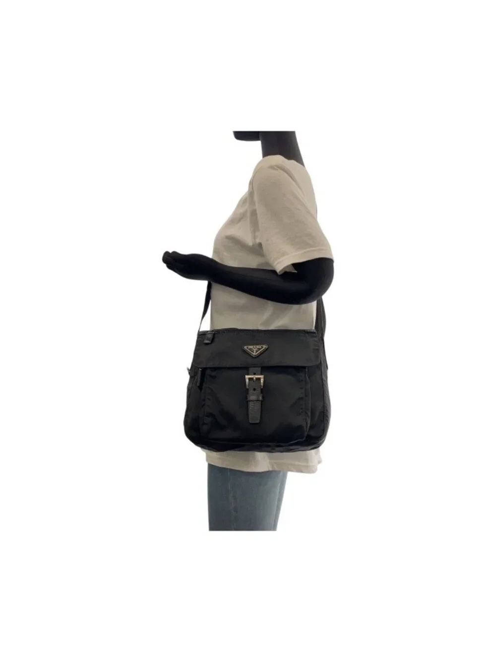 Prada Tessuto Black Silver Nylon Shoulder Bag Pochette